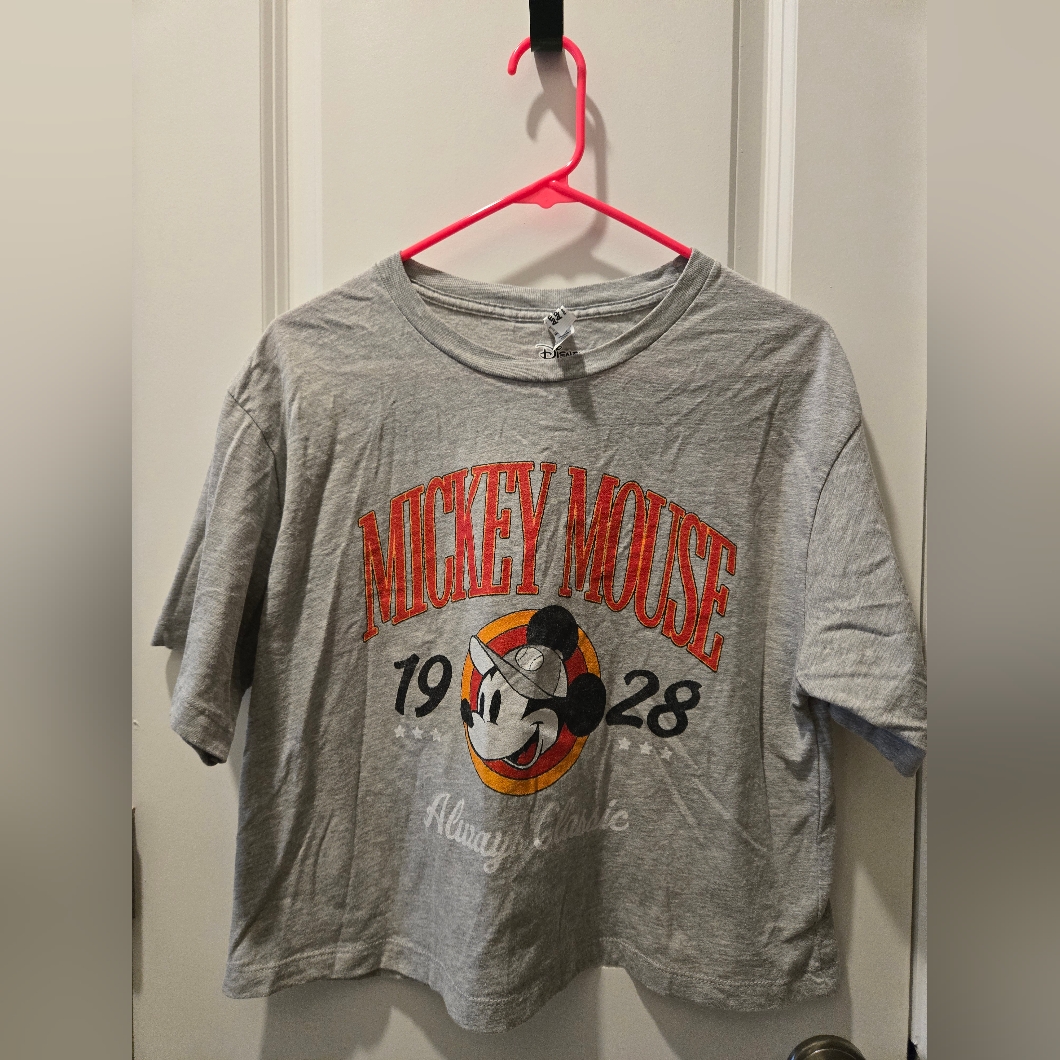 American Apparel Gray Mickey Mouse Graphic Tee With Red Lettering Nwot